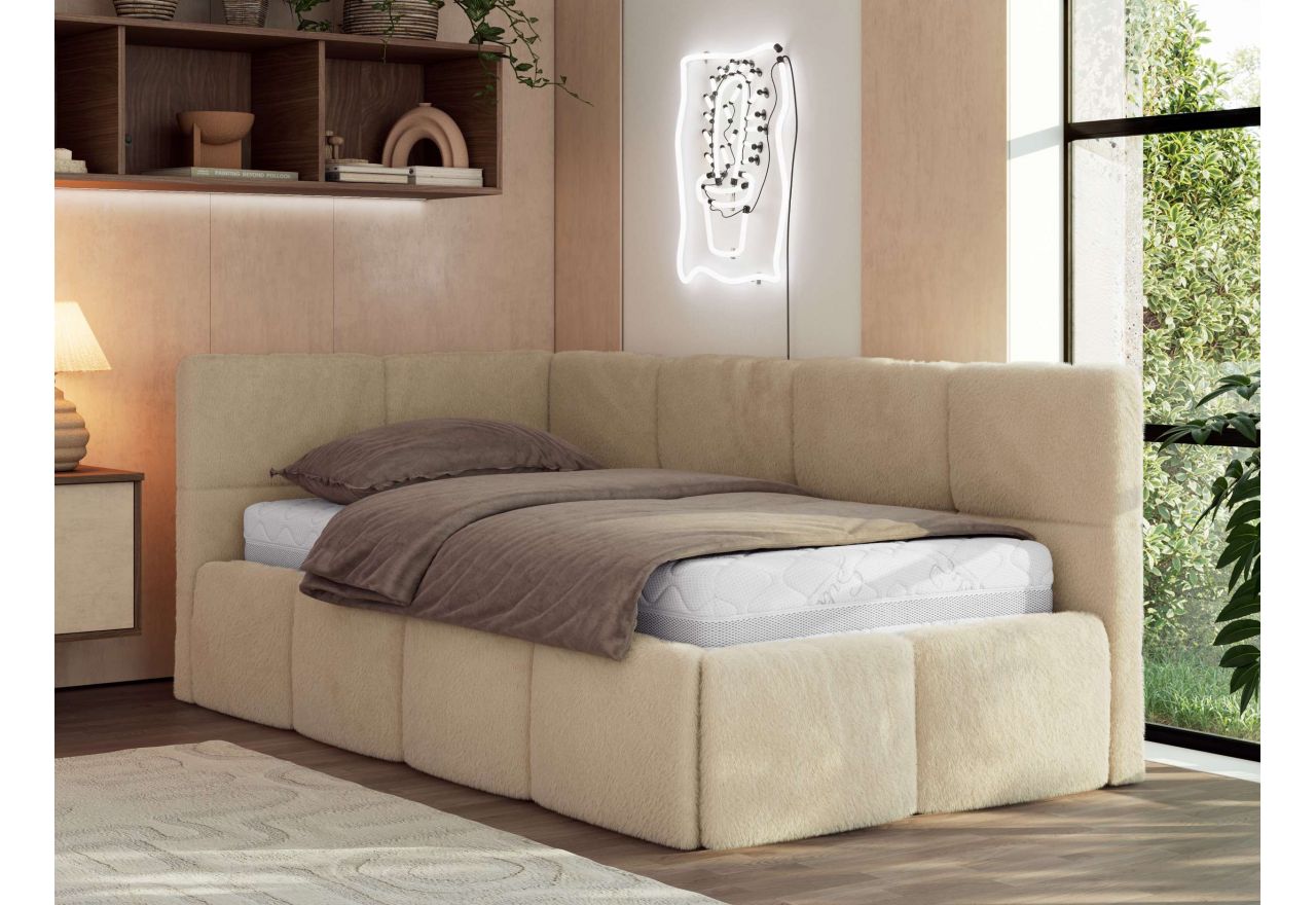 Łóżko młodzieżowe - ARVO 90x200 - beżowy, plusz - strona lewa