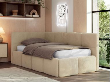 Łóżko młodzieżowe - ARVO 90x200 - materac multipocket - beżowy, plusz - strona lewa