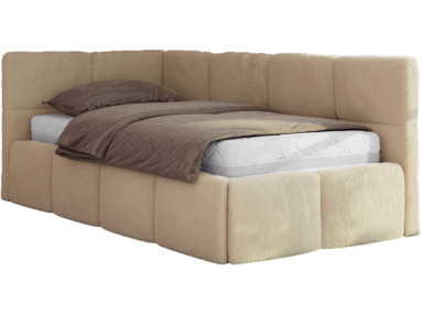 Łóżko młodzieżowe - ARVO 90x200 - materac multipocket - beżowy, plusz - strona lewa
