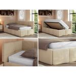 Łóżko młodzieżowe - ARVO 90x200 - materac pocket - beżowy, plusz - strona lewa