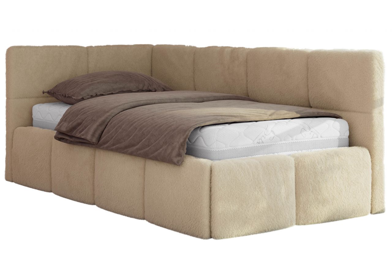 Łóżko młodzieżowe - ARVO 90x200 - materac pocket - beżowy, plusz - strona lewa