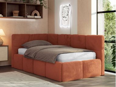 Łóżko młodzieżowe - ARVO 90x200 - pomarańczowy, plusz - strona lewa