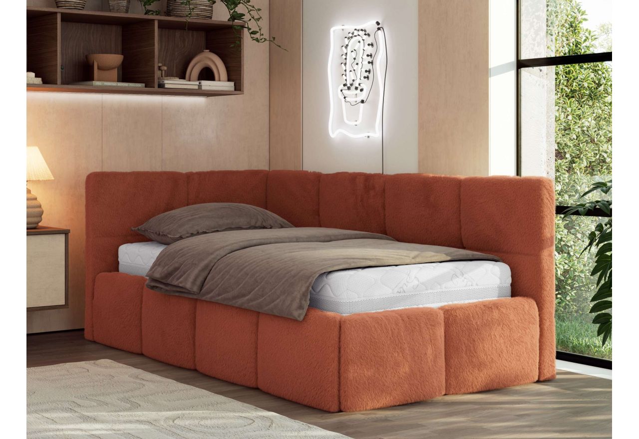 Łóżko młodzieżowe - ARVO 90x200 - pomarańczowy, plusz - strona lewa