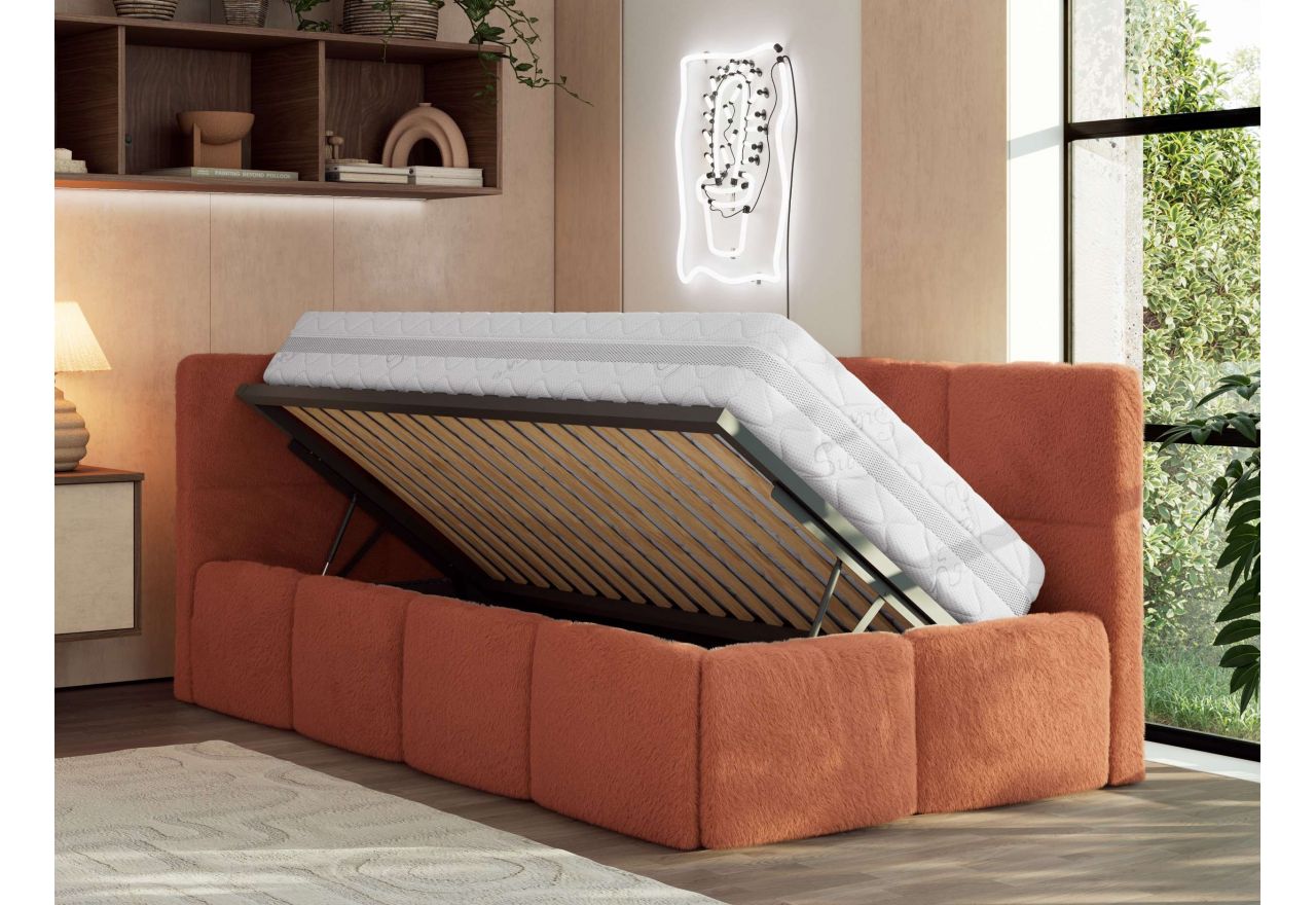Łóżko młodzieżowe - ARVO 90x200 - pomarańczowy, plusz - strona lewa