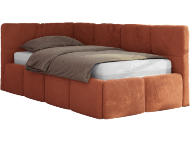 Łóżko młodzieżowe - ARVO 90x200 - materac multipocket - pomarańczowy, plusz - strona lewa