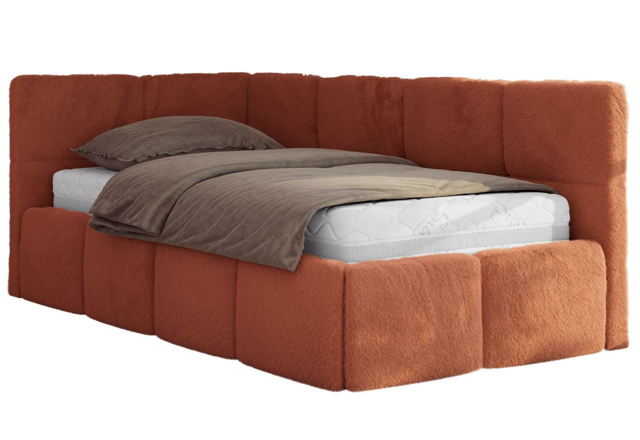 Łóżko młodzieżowe - ARVO 90x200 - materac multipocket - pomarańczowy, plusz - strona lewa