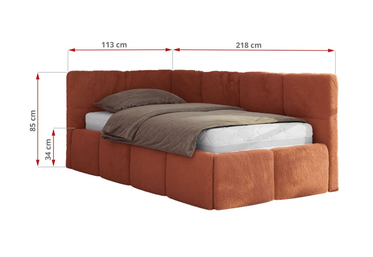 Łóżko młodzieżowe - ARVO 90x200 - materac multipocket - pomarańczowy, plusz - strona lewa