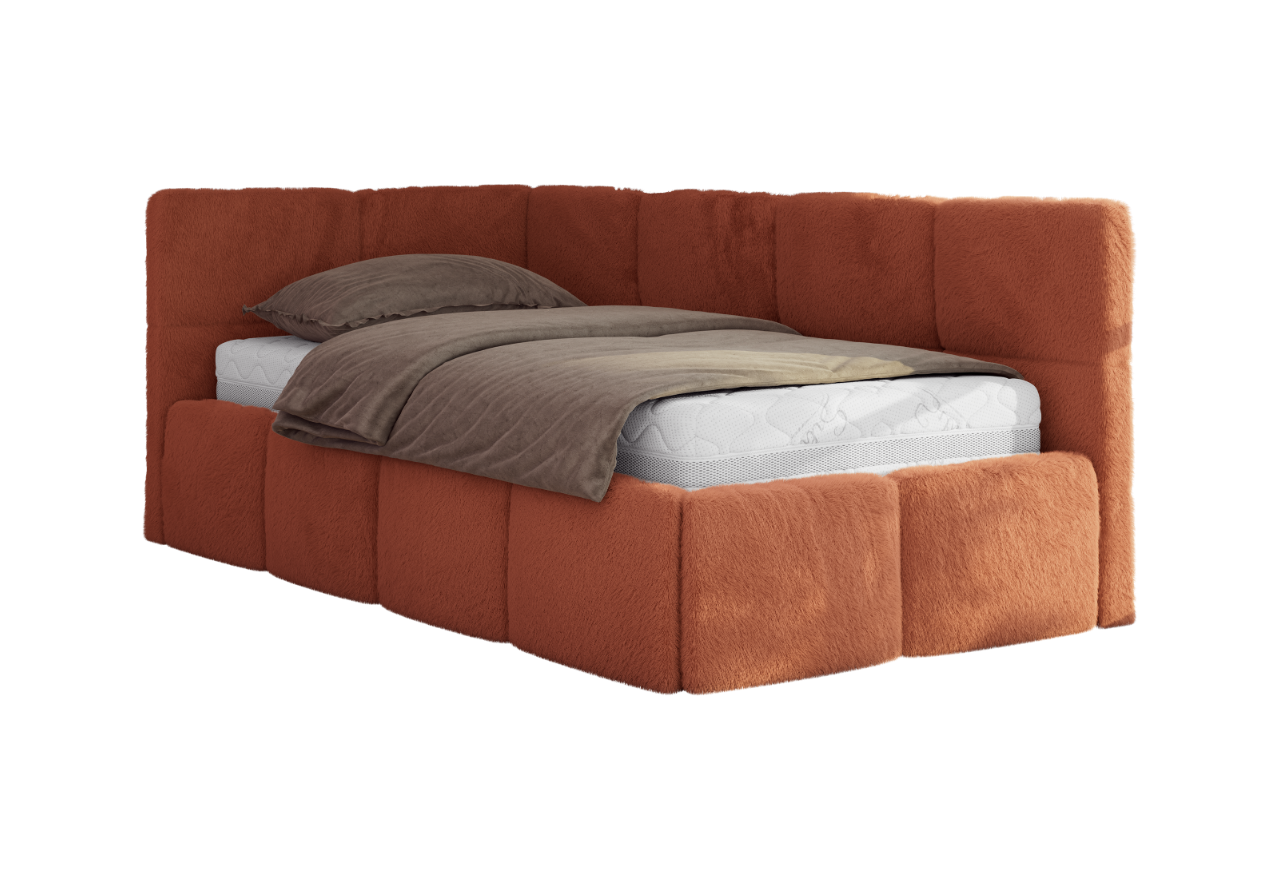 Łóżko młodzieżowe - ARVO 90x200 - materac pocket - pomarańczowy, plusz - strona lewa