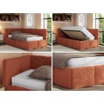 Łóżko młodzieżowe - ARVO 90x200 - materac piankowy - pomarańczowy, plusz - strona lewa