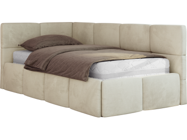 Łóżko młodzieżowe - ARVO 90x200 - beżowy, welwet - strona lewa
