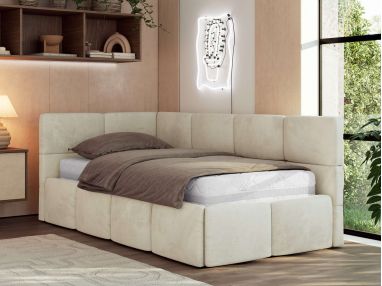 Łóżko młodzieżowe - ARVO 90x200 - materac multipocket - beżowy, welwet - strona lewa