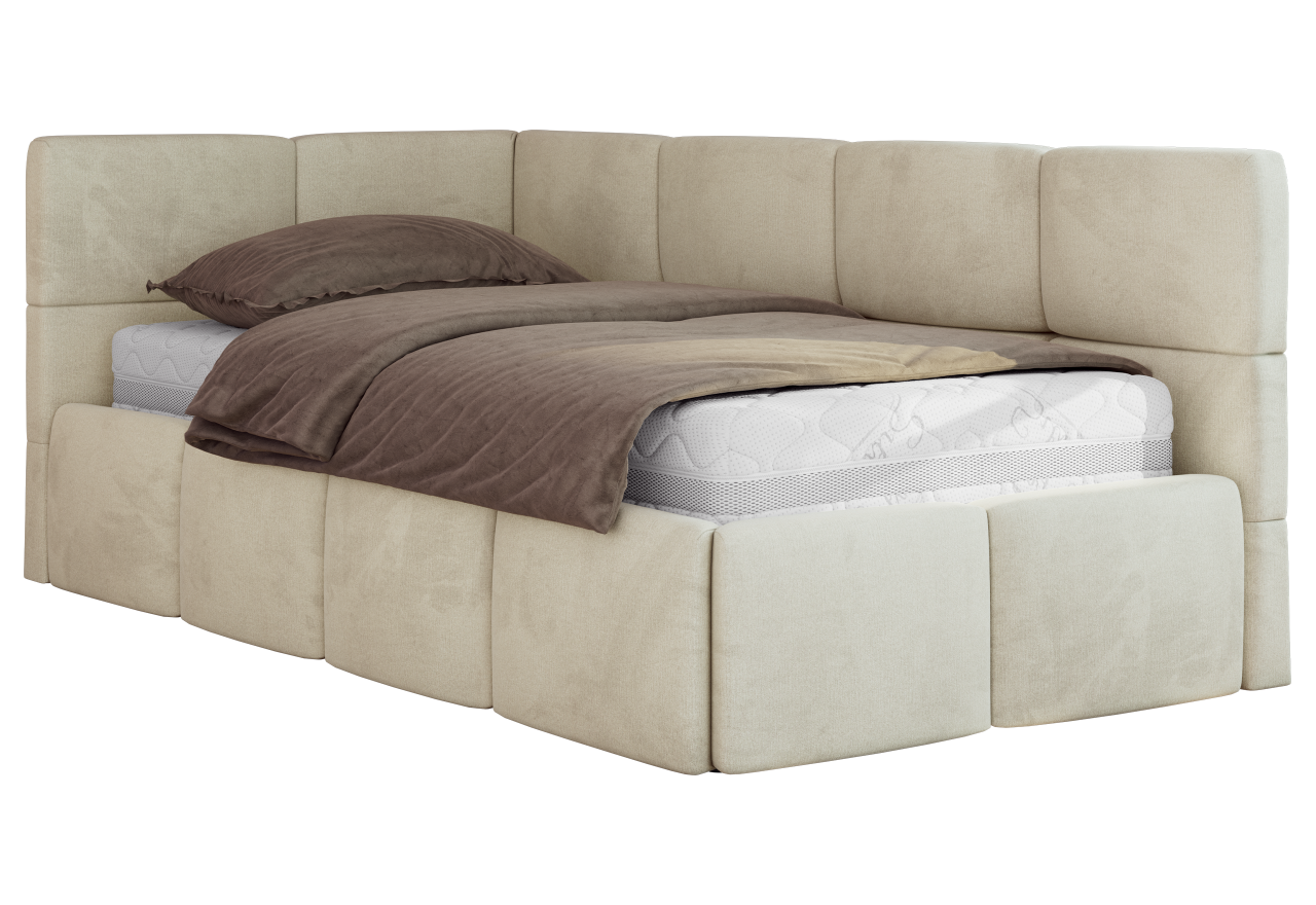Łóżko młodzieżowe - ARVO 90x200 - materac multipocket - beżowy, welwet - strona lewa