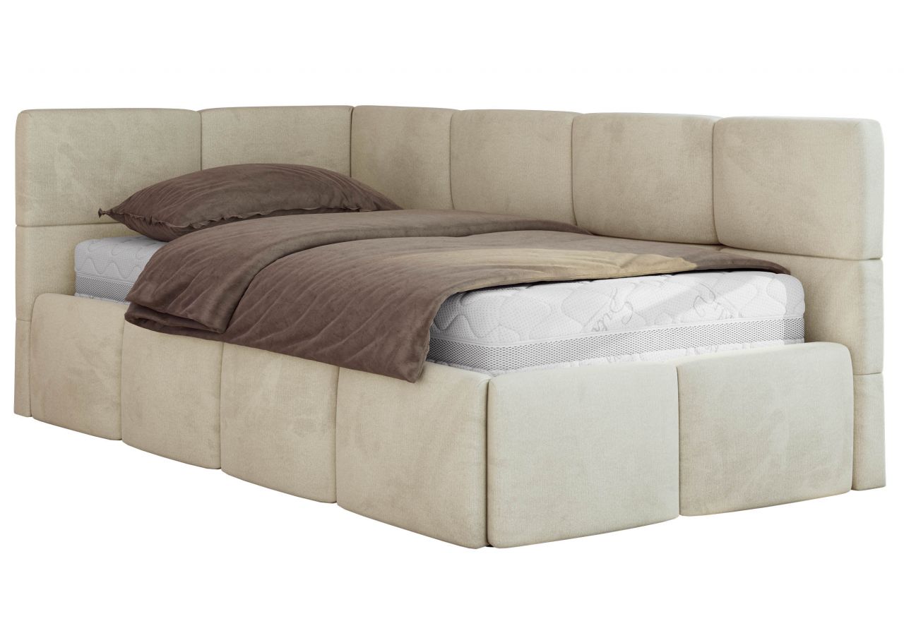 Łóżko młodzieżowe - ARVO 90x200 - materac multipocket - beżowy, welwet - strona lewa