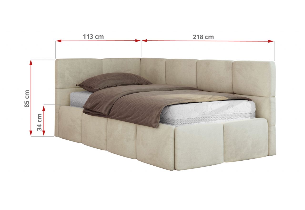 Łóżko młodzieżowe - ARVO 90x200 - materac multipocket - beżowy, welwet - strona lewa