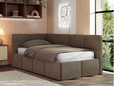 Łóżko młodzieżowe - ARVO 90x200 - brązowy, welwet - strona lewa