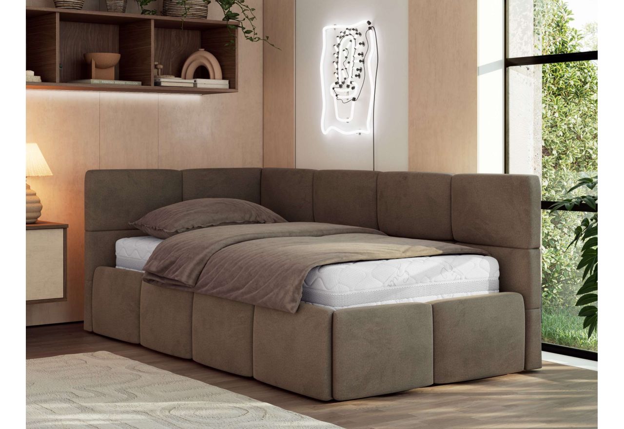 Łóżko młodzieżowe - ARVO 90x200 - brązowy, welwet - strona lewa