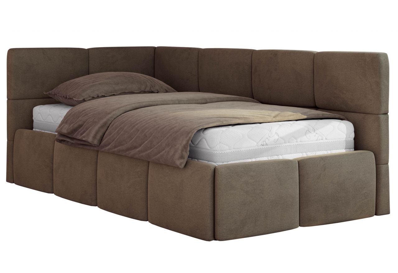 Łóżko młodzieżowe - ARVO 90x200 - brązowy, welwet - strona lewa