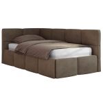 Łóżko młodzieżowe - ARVO 90x200 - brązowy, welwet - strona lewa