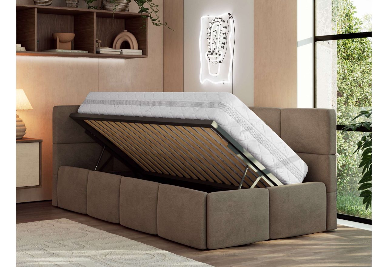 Łóżko młodzieżowe - ARVO 90x200 - materac multipocket - brązowy, welwet - strona lewa