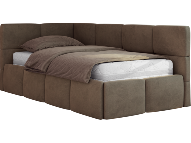 Łóżko młodzieżowe - ARVO 90x200 - materac pocket - brązowy, welwet - strona lewa