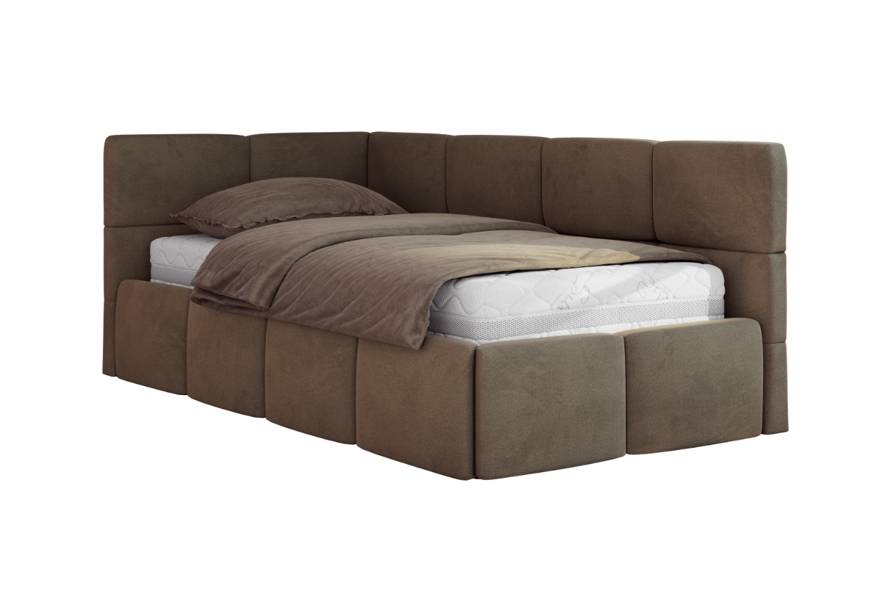 Łóżko młodzieżowe - ARVO 90x200 - materac pocket - brązowy, welwet - strona lewa