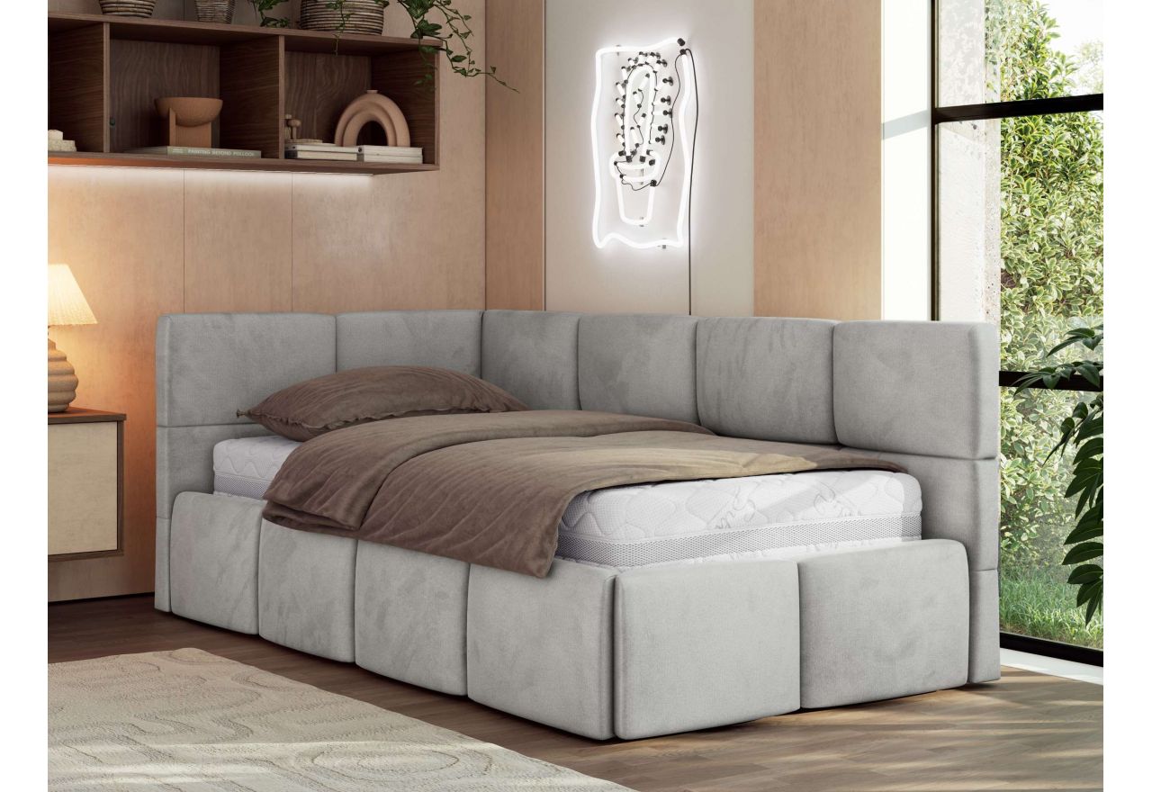 Łóżko młodzieżowe - ARVO 90x200 - jasnoszary, welwet - strona lewa