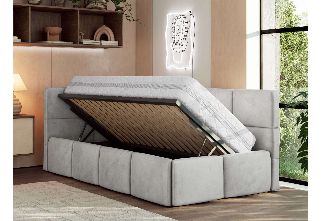 Łóżko młodzieżowe - ARVO 90x200 - jasnoszary, welwet - strona lewa