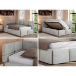 Łóżko młodzieżowe - ARVO 90x200 - jasnoszary, welwet - strona lewa