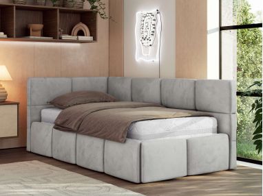 Łóżko młodzieżowe - ARVO 90x200 - materac multipocket - jasnoszary, welwet - strona lewa