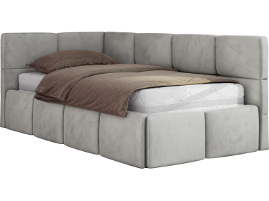 Łóżko młodzieżowe - ARVO 90x200 - materac multipocket - jasnoszary, welwet - strona lewa