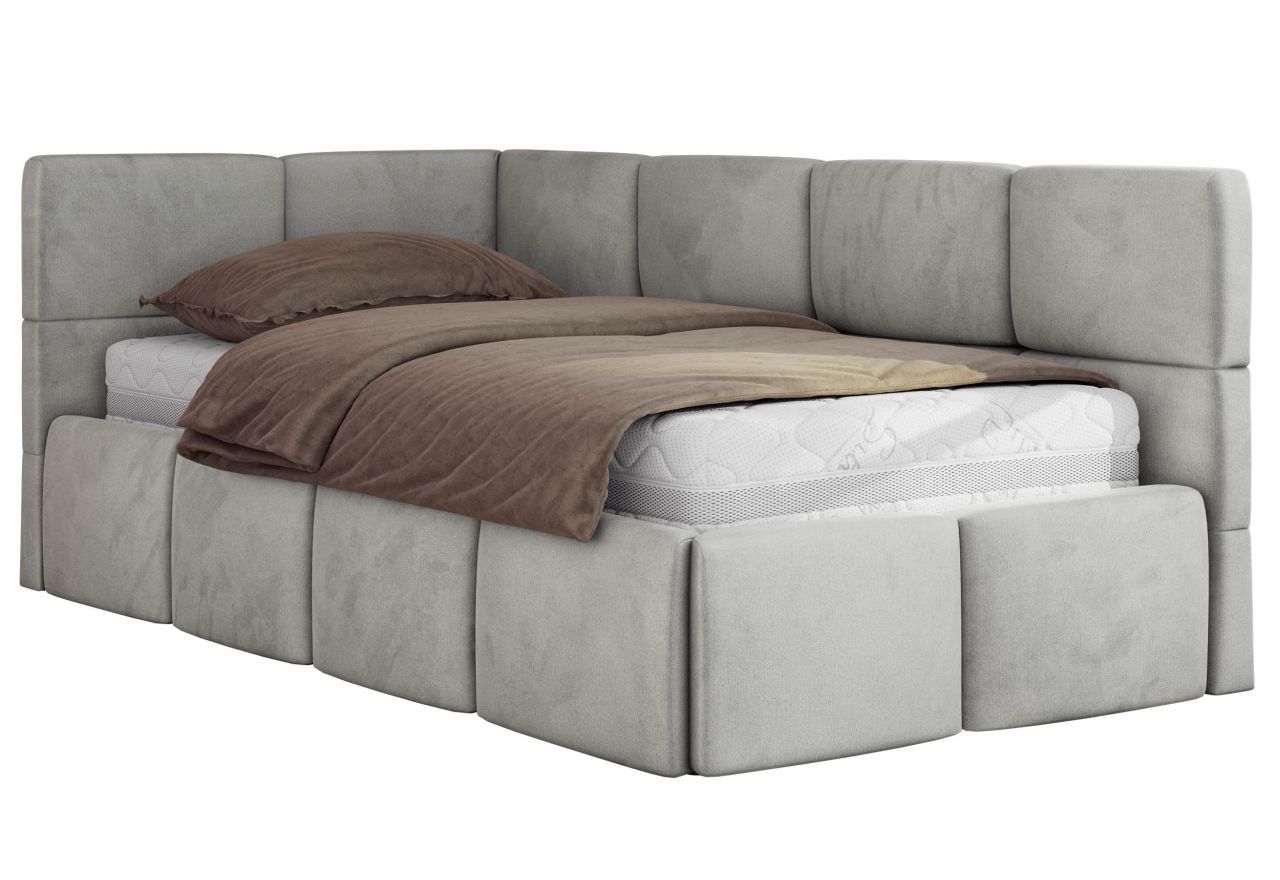 Łóżko młodzieżowe - ARVO 90x200 - materac multipocket - jasnoszary, welwet - strona lewa