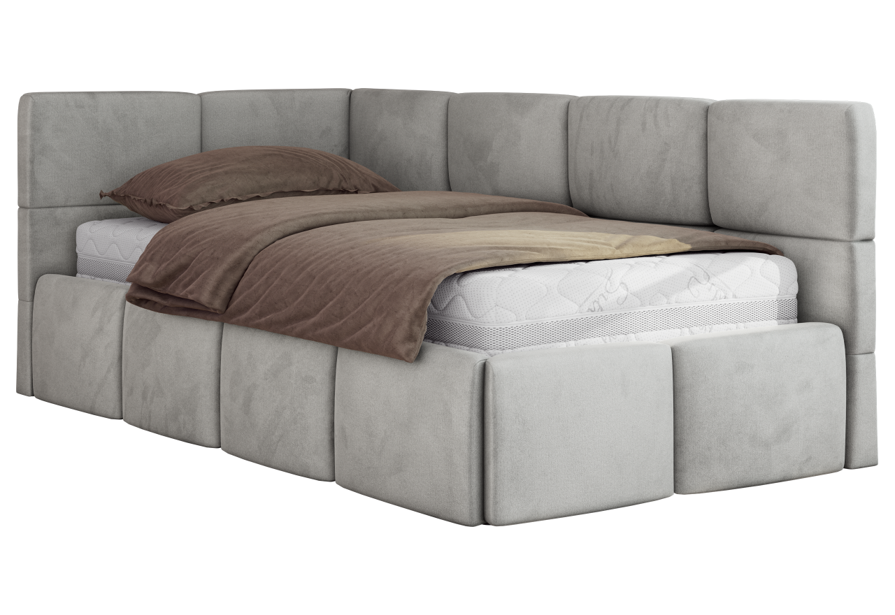Łóżko młodzieżowe - ARVO 90x200 - materac pocket - jasnoszary, welwet - strona lewa