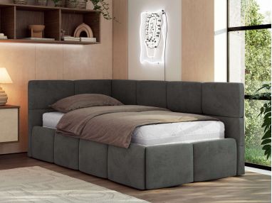 Łóżko młodzieżowe - ARVO 90x200 - ciemnoszary, welwet - strona lewa