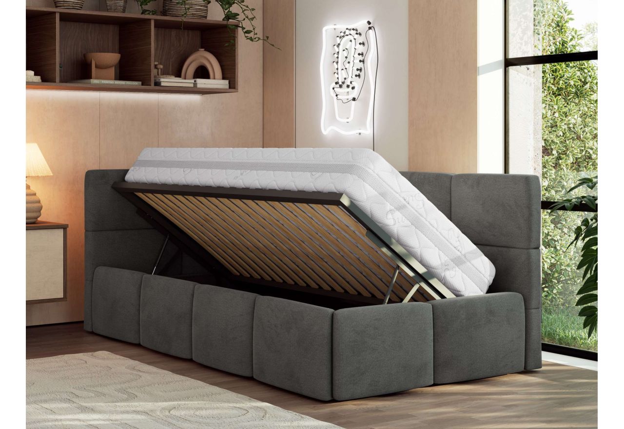 Łóżko młodzieżowe - ARVO 90x200 - ciemnoszary, welwet - strona lewa