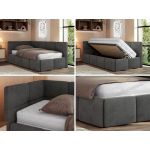 Łóżko młodzieżowe - ARVO 90x200 - ciemnoszary, welwet - strona lewa