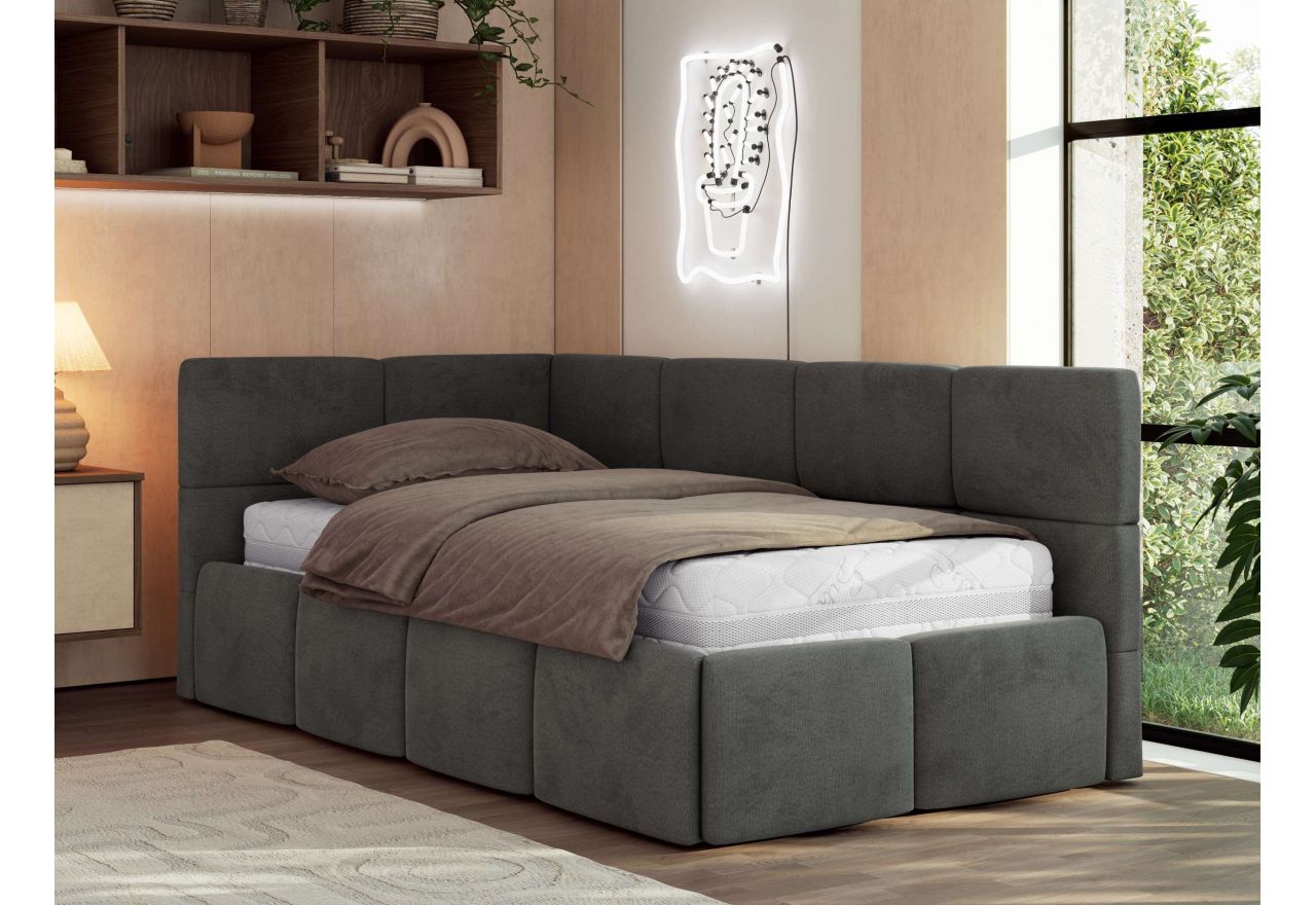 Łóżko młodzieżowe - ARVO 90x200 - materac multipocket - ciemnoszary, welwet - strona lewa