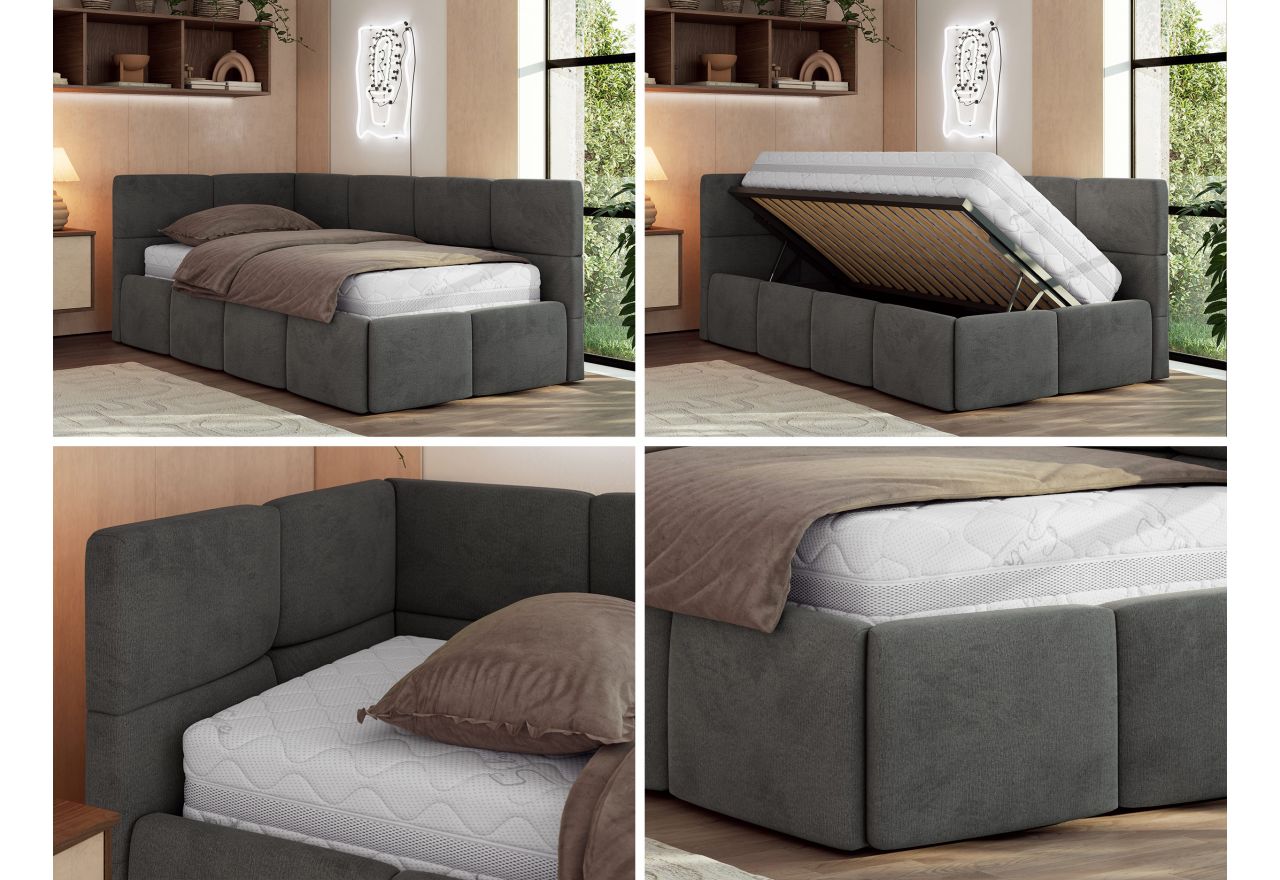 Łóżko młodzieżowe - ARVO 90x200 - materac multipocket - ciemnoszary, welwet - strona lewa