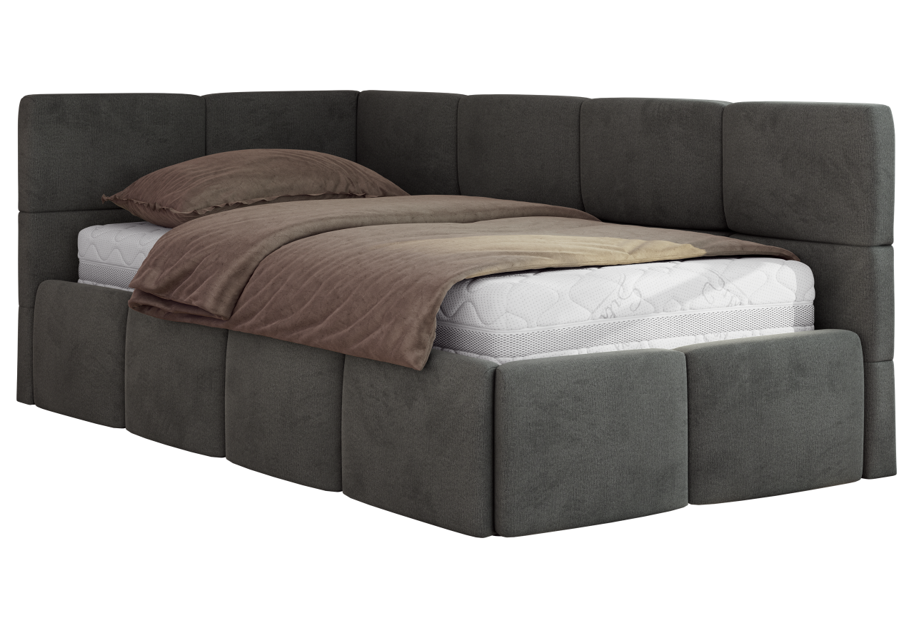 Łóżko młodzieżowe - ARVO 90x200 - materac pocket - ciemnoszary, welwet - strona lewa