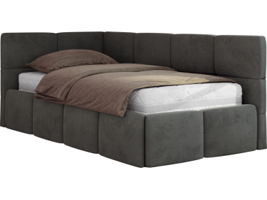 Łóżko młodzieżowe - ARVO 90x200 - materac piankowy - ciemnoszary, welwet - strona lewa