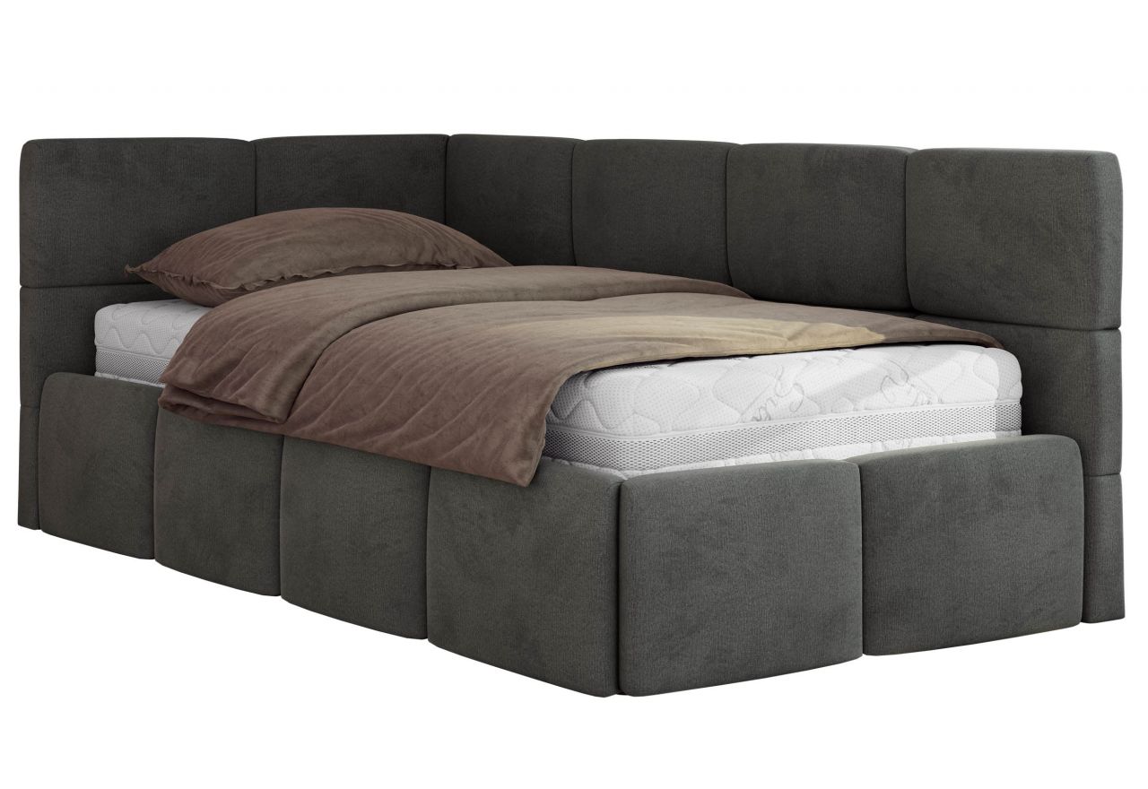 Łóżko młodzieżowe - ARVO 90x200 - materac piankowy - ciemnoszary, welwet - strona lewa