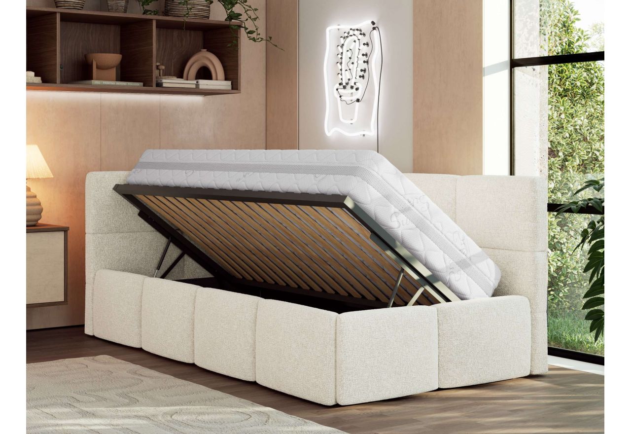 Łóżko młodzieżowe - ARVO 90x200 - kremowy, struktura - strona lewa