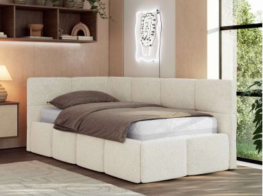 Łóżko młodzieżowe - ARVO 90x200 - materac multipocket - kremowy, struktura - strona lewa
