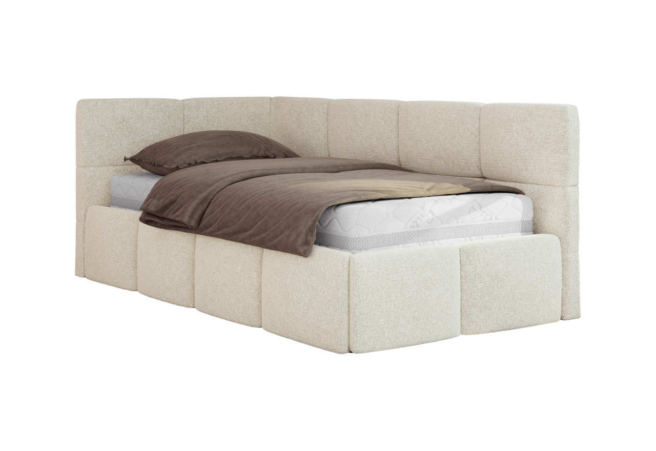 Łóżko młodzieżowe - ARVO 90x200 - materac multipocket - kremowy, struktura - strona lewa
