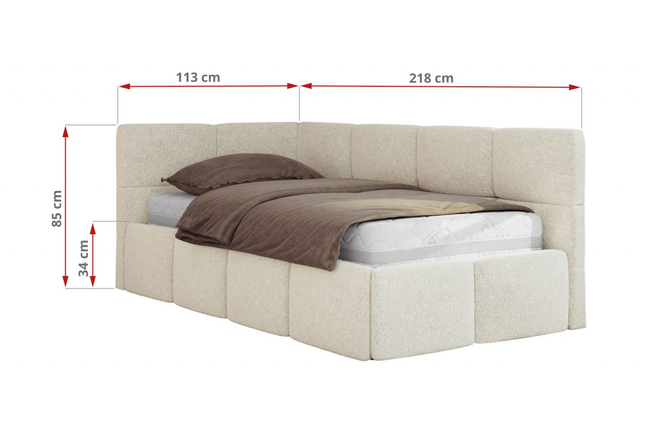 Łóżko młodzieżowe - ARVO 90x200 - materac multipocket - kremowy, struktura - strona lewa