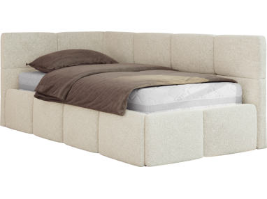 Łóżko młodzieżowe - ARVO 90x200 - materac pocket - kremowy, struktura - strona lewa