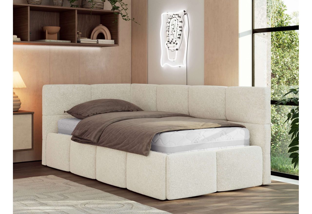 Łóżko młodzieżowe - ARVO 90x200 - materac piankowy - kremowy, struktura - strona lewa