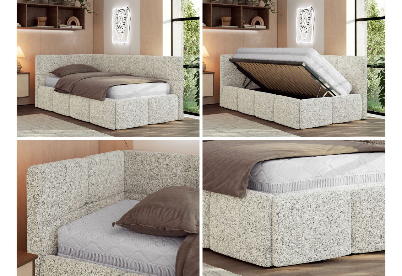 Łóżko młodzieżowe - ARVO 90x200 - beżowy, struktura - strona lewa