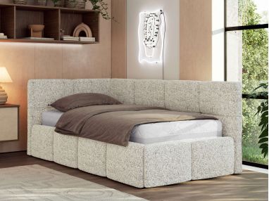 Łóżko młodzieżowe - ARVO 90x200 - materac multipocket - beżowy, struktura - strona lewa