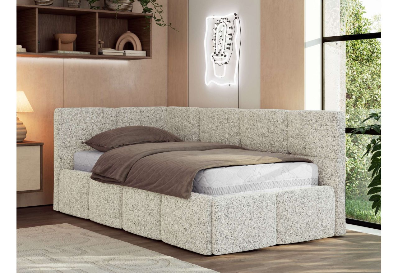 Łóżko młodzieżowe - ARVO 90x200 - materac multipocket - beżowy, struktura - strona lewa