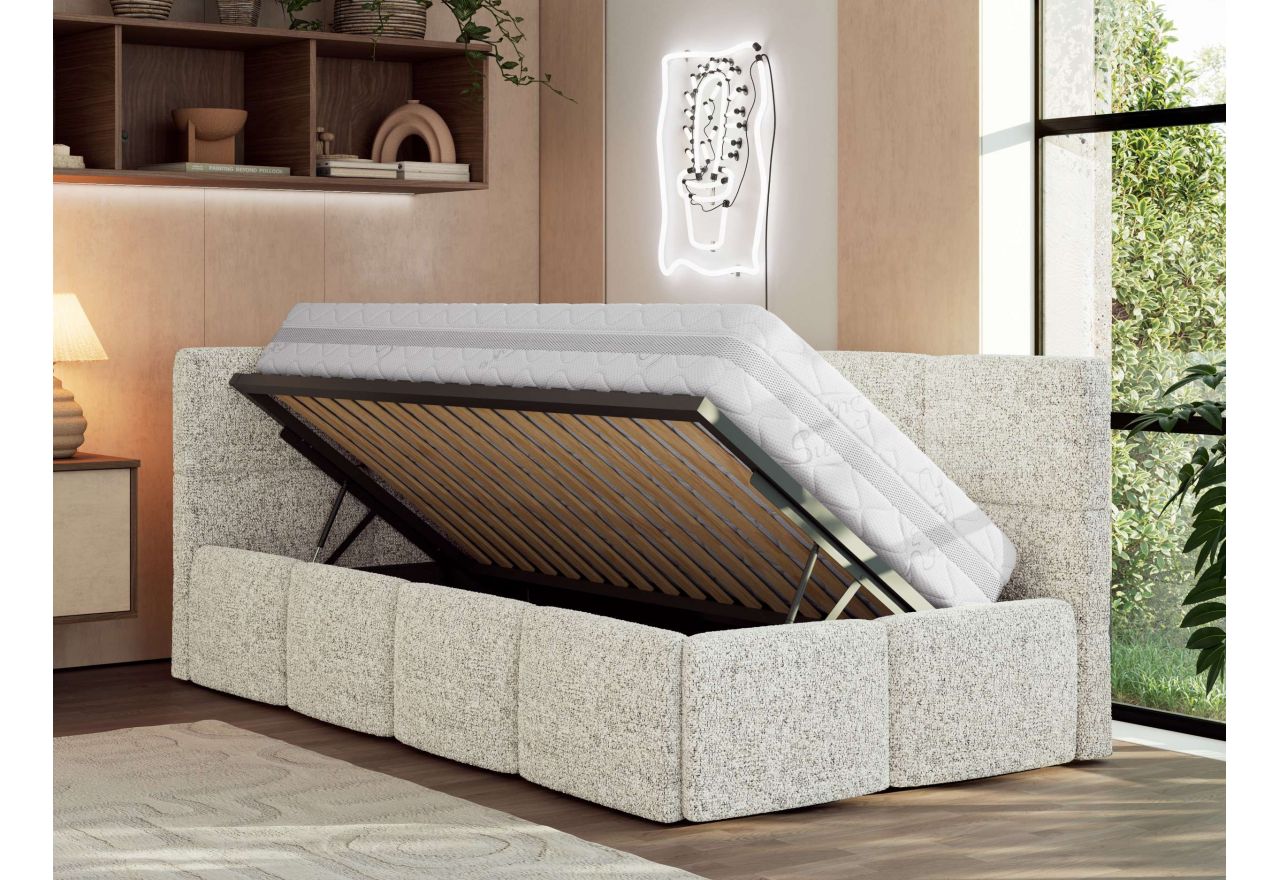 Łóżko młodzieżowe - ARVO 90x200 - materac pocket - beżowy, struktura - strona lewa